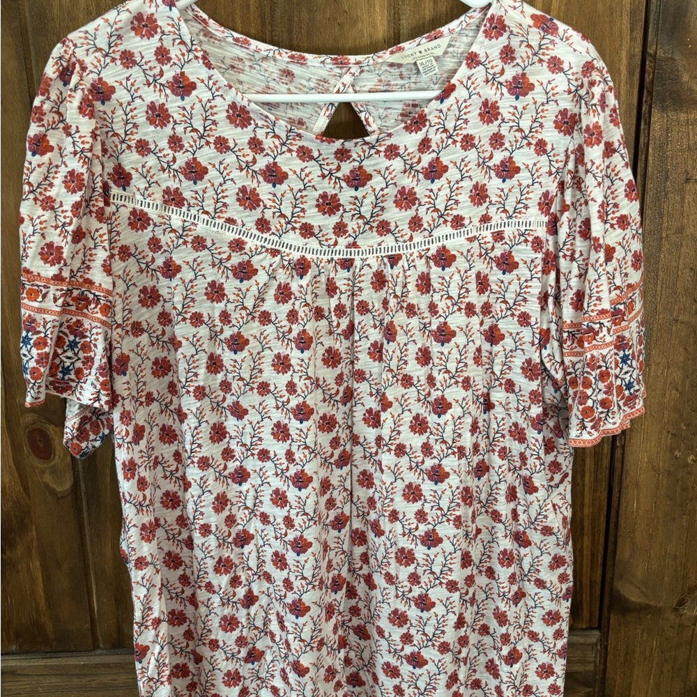 Lucky Brand Red and White Floral Blouse